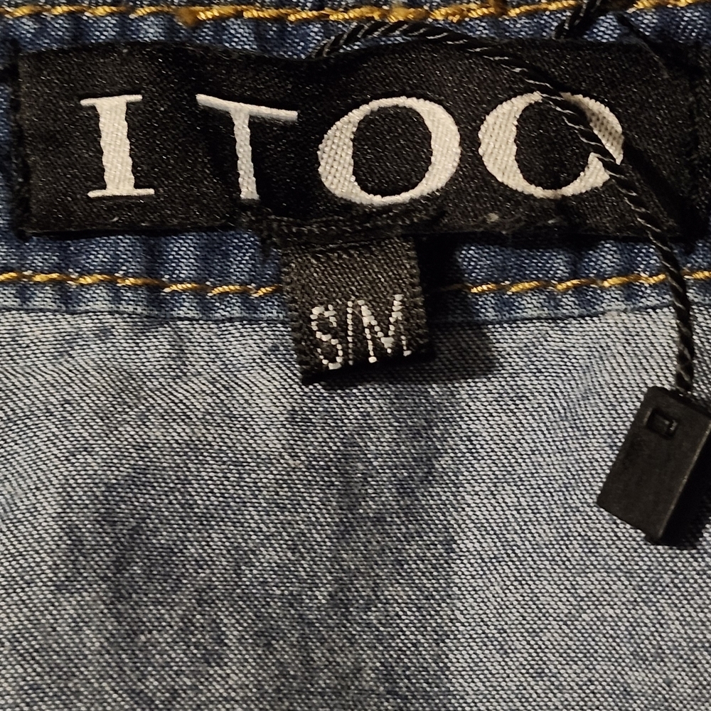 ITOO Denim Shirt Dress Size S Embroidered Western Style Button Front Cotton Blue - Picture 6 of 7